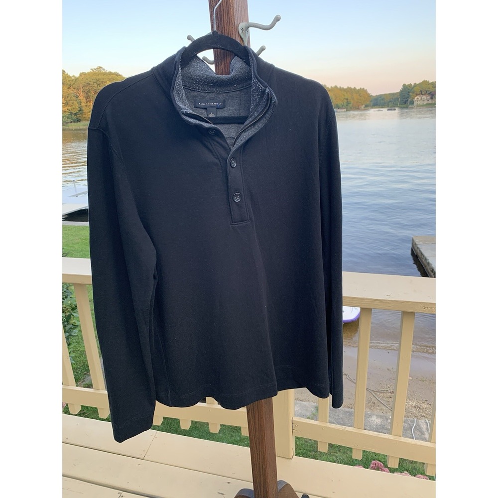 Banana Republic Sweatshirt Pullover Layered Jersey 1/4 Button Black Men's‎ Sz L